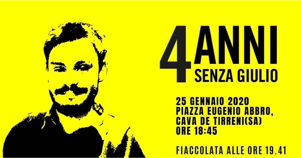 Fiaccolata per Giulio Regeni a Cava de'Tirreni, manifesto dello scorso anni