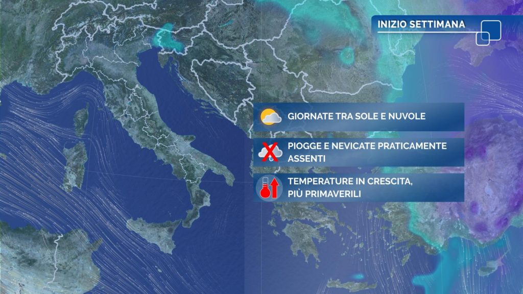 Meteo: cessa l'afflusso di aria fredda