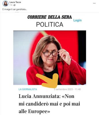 Annunziata si candida alle Europee, Laura Tecce la prende in giro: "E invece..."