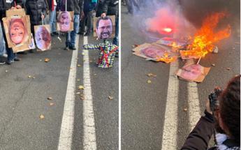 Torino, a corteo pro Palestina bruciate foto di Meloni, Salvini, Crosetto e dell'ad di Leonardo